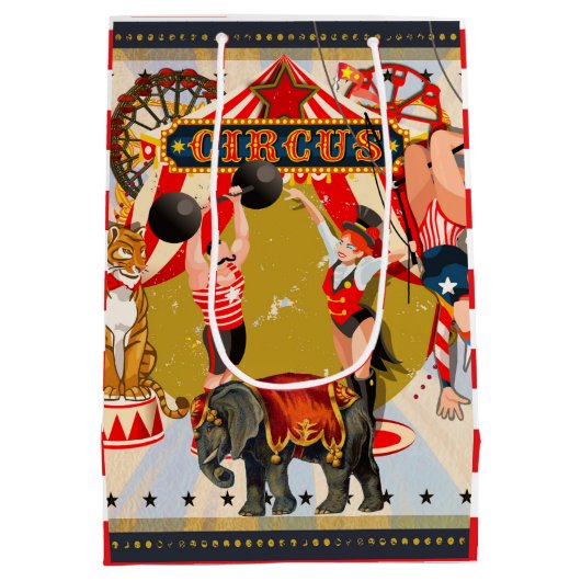  Retro Circus Verjaardagsfeestje Behandel Medium Cadeauzakje (Achterkant)