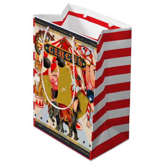  Retro Circus Verjaardagsfeestje Behandel Medium Cadeauzakje (Achterkant Gekanteld)