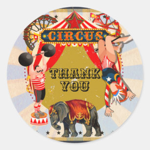  Retro Circus Verjaardagsfeestje Favor Ronde Sticker