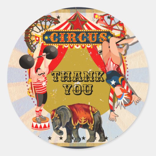  Retro Circus Verjaardagsfeestje Favor Ronde Sticker (Voorkant)