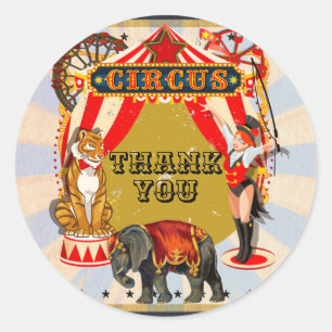  Retro Circus Verjaardagsfeestje Favor Ronde Sticker