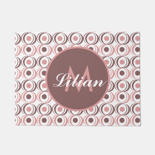 Retro Cirkel Aardse Toon Roze Monogram Deurmat (Voorkant)