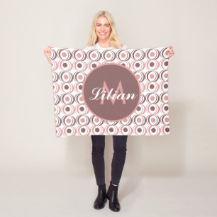 Retro Cirkel Aardse Toon Roze Monogram      Fleece Deken