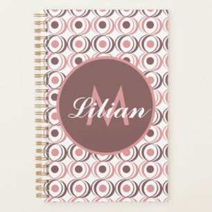 Retro Cirkel Aardse Toon Roze Monogram Planner