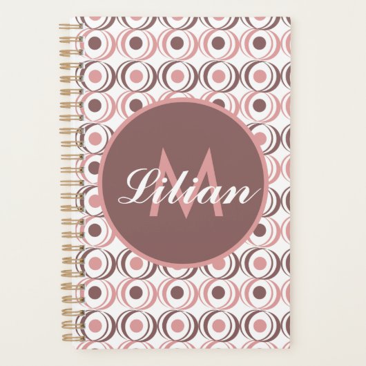 Retro Cirkel Aardse Toon Roze Monogram Planner (Voorkant)