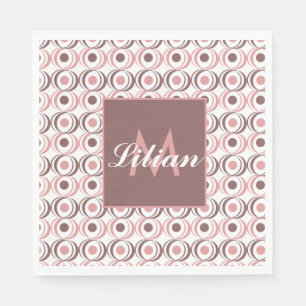Retro Cirkel Aardse Toon Roze Monogram     Servet
