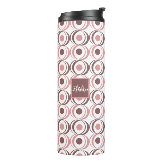 Retro Cirkel Aardse Toon Roze Monogram Thermosbeker (Gedraaid links)