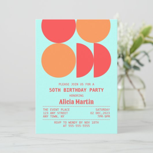 Retro Cirkel Geometrisch Patroon Mint Verjaardag Kaart (Staand voorkant)