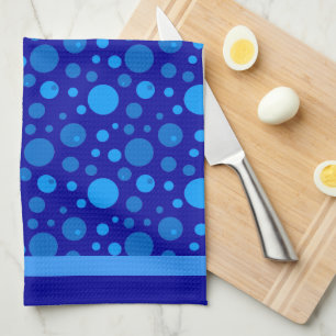 Retro Cirkels en Polka Dots in Blues op Donkerblau Theedoek