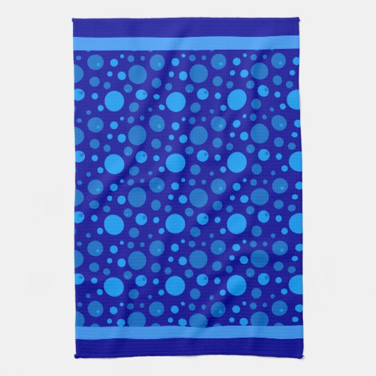 Retro Cirkels en Polka Dots in Blues op Donkerblau Theedoek (Verticaal)