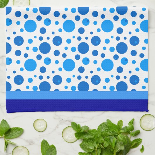 Retro Cirkels en Polka Dots in Blues Theedoek (Gevouwen)