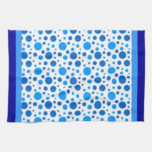 Retro Cirkels en Polka Dots in Blues Theedoek (Horizontaal)