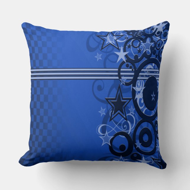 Retro-cirkels en stars blauw Sierkussen (Voorkant)