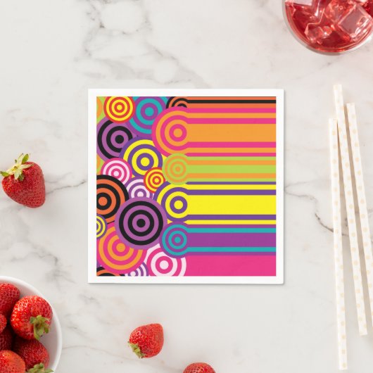 Retro cirkels en strepen 60's stijl patroon servet (Insitu)
