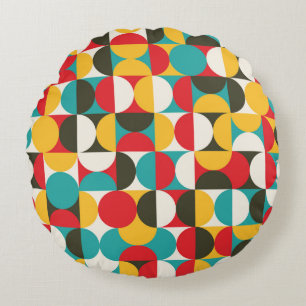 Retro Cirkels: Kleurrijke Hipster Patroon. Rond Kussen