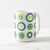 Retro cirkels Limoen erwt groen Blauwgroen op wit Koffiemok (Voorkant rechts)