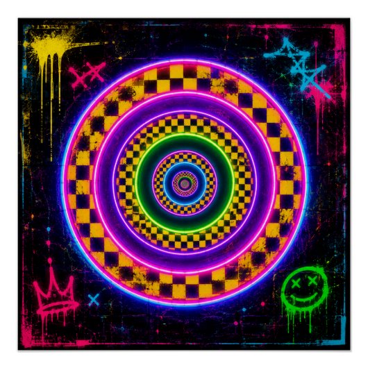 Retro Cirkels Neon Perfect Poster (Voorkant)