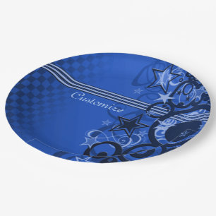 Retro Cirkels & Sterren Blauwe Papieren Borden Bordje