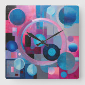 Retro Cirkels & Vierkantjes in Zachte Tonen Roze & Vierkante Klok (Voorkant)