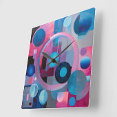 Retro Cirkels & Vierkantjes in Zachte Tonen Roze & Vierkante Klok (Hoek)