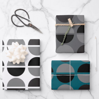 Retro Cirkels Zwart en Grijs Inpakpapier Vel