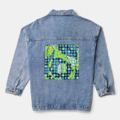 Retro cirkelt geel turquoise op neuro blauw groen denim jacket (Achterkant)