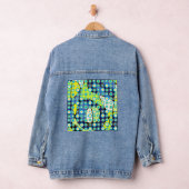 Retro cirkelt geel turquoise op neuro blauw groen denim jacket (Hangar)