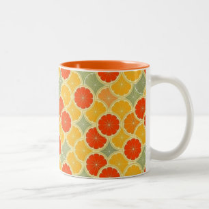 Retro Citrus Fruit Cheerful Tweekleurige Koffiemok