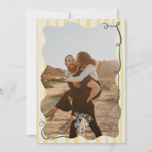 Retro Citrus Green hand drawn photo wedding Save The Date (Achterkant)