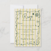 Retro Citrus Green hand drawn wedding QR RSVP Kaartje (Voorkant)