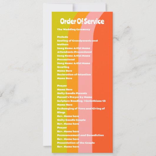 Retro Citrus Orde van de Dienst Bruiloft Kaart (Voorkant)