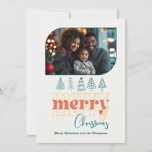 Retro Citrus Pop Modern Doodle Christmas Photo Feestdagenkaart (Voorkant)