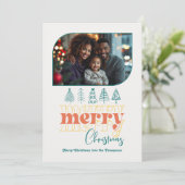 Retro Citrus Pop Modern Doodle Christmas Photo Feestdagenkaart (Staand voorkant)