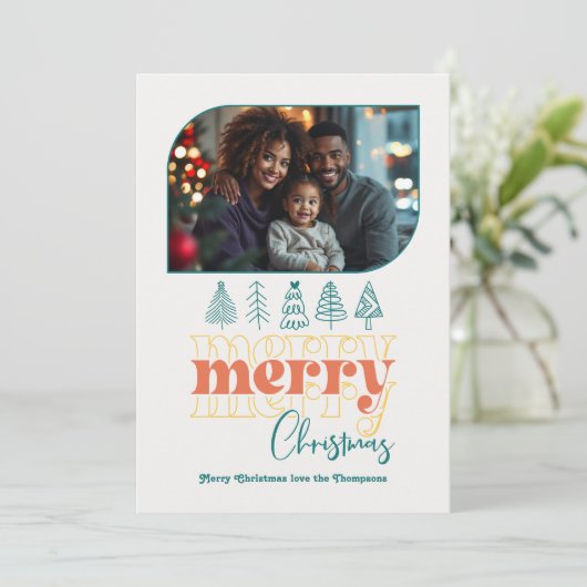 Retro Citrus Pop Modern Doodle Christmas Photo Feestdagenkaart (Staand voorkant)