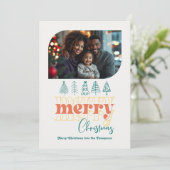 Retro Citrus Pop Moderne Doodle Kerst Foto Feestdagenkaart (Staand voorkant)