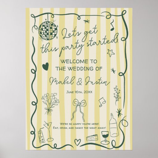 Retro Citrus Yellow Hand drawn Wedding Welcome Poster (Voorkant)