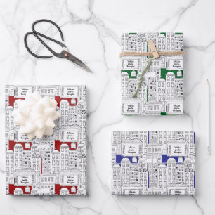 Retro City Brownstones Gepersonaliseerde Juweeltoo Inpakpapier Vel