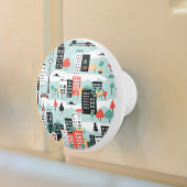 Retro Cityscape Aqua Zwart Rood Keramische Knop