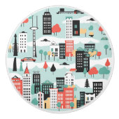 Retro Cityscape Aqua Zwart Rood Keramische Knop (Voorkant)