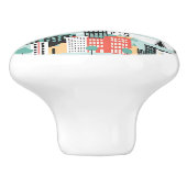 Retro Cityscape Aqua Zwart Rood Keramische Knop (Zijkant)