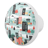 Retro Cityscape Aqua Zwart Rood Keramische Knop (Rechts)