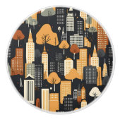Retro Cityscape Zwart Tan Rust Keramische Knop (Voorkant)