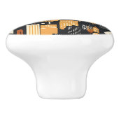 Retro Cityscape Zwart Tan Rust Keramische Knop (Zijkant)