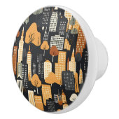 Retro Cityscape Zwart Tan Rust Keramische Knop (Rechts)