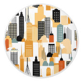 Retro Cityscape Zwart Wit Sinaasappel Keramische Knop (Voorkant)