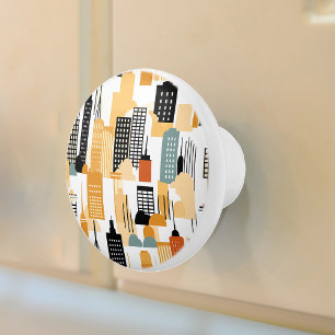 Retro Cityscape Zwart Wit Sinaasappel Keramische Knop