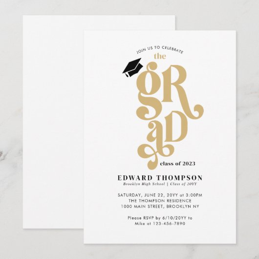 Retro Class of 2023 GRAD Graduate Graduation Party Kaart (Voorkant / Achterkant)