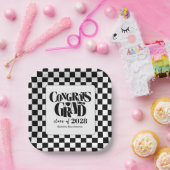 Retro Class of Congrats Graduation Black  Papieren Bordje (Feest)