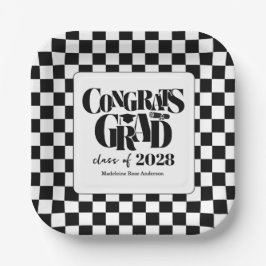 Retro Class of Congrats Graduation Black  Papieren Bordje