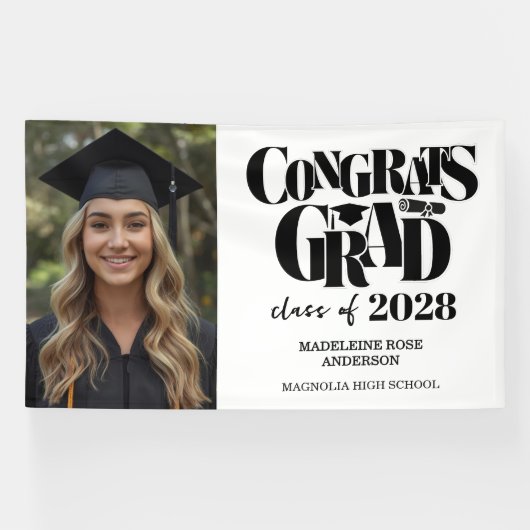 Retro Class of Congrats Graduation Black  Spandoek (Horizontaal)